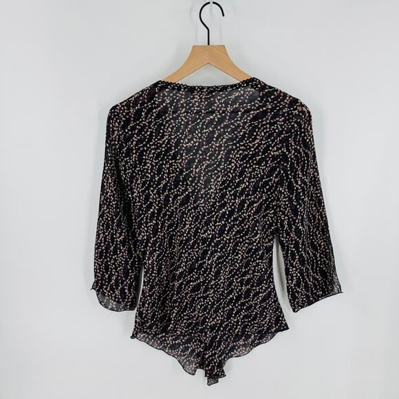 Vintage Byer California Y2K Sheer Tie-Front Blouse Black Purple Dot Print Size L - Picture 2 of 7